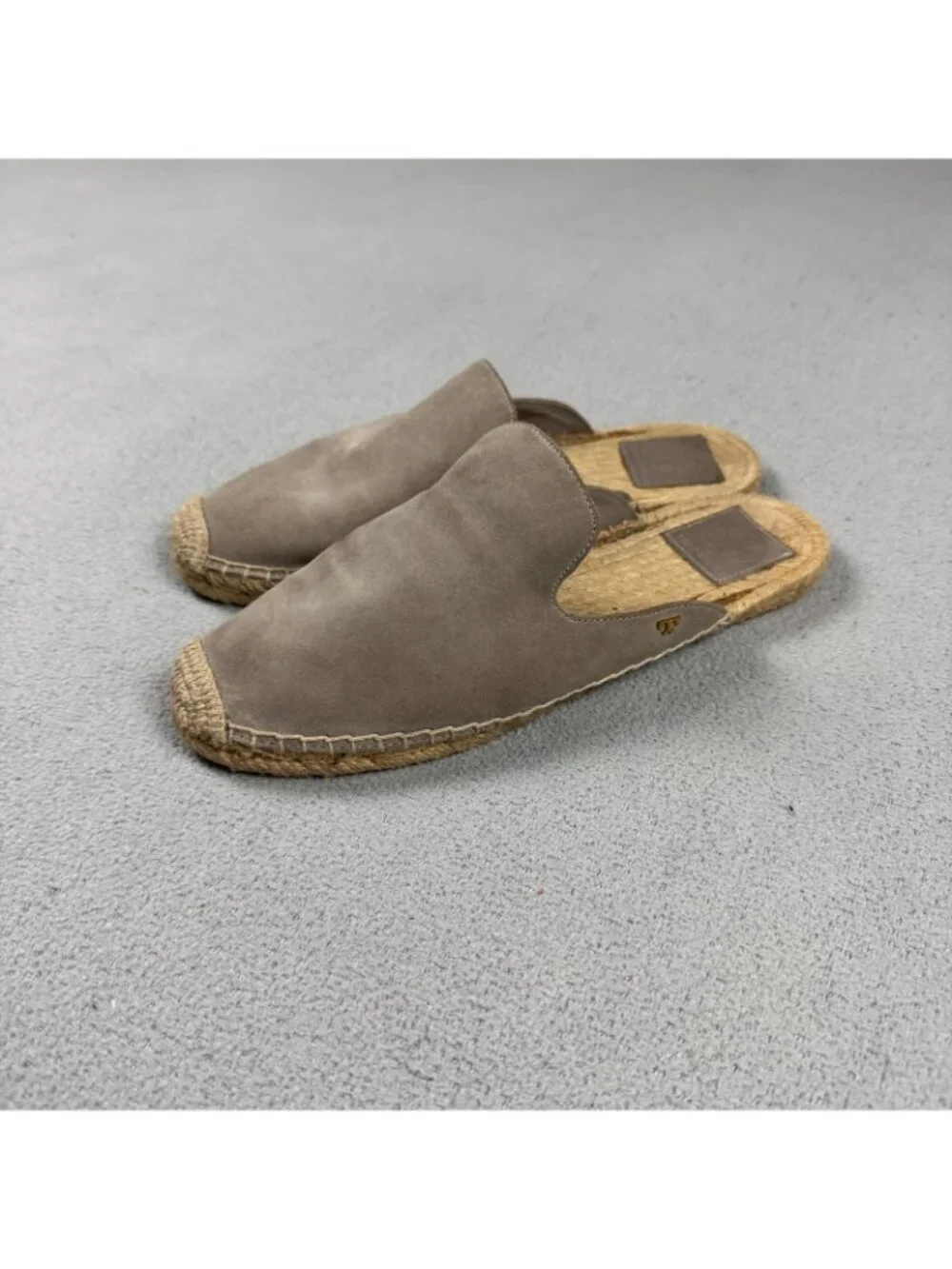 Tory Burch Suede Espadrille Mules Womens Size 8.5 M Taupe Slides Flat Slipper